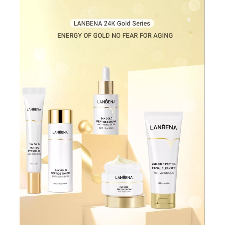 LANBENA 24k Gold Peptide Series - Eye Serum Facial Cleanser Toner Serum Cream