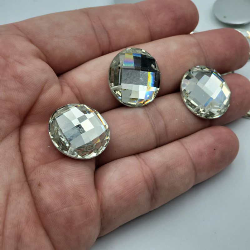 DIAMON KRISTAL RESIN MOTIF BULAT UKURAN 20 MM /2 CM WARNA PELANGI AB DAN PUTIH  KUALITAS BAGUS PER LUSIN
