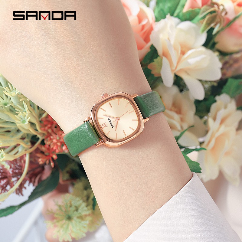 SANDA P1098 Jam Tangan Wanita Analog Tali Kulit Stainless Steel Quartz WATCHKITE WKOS