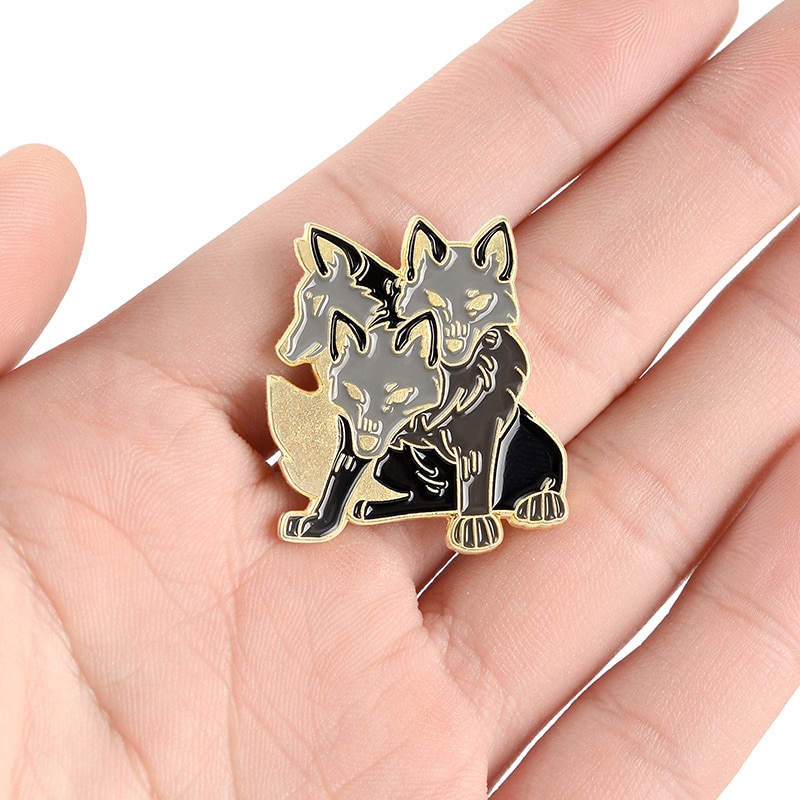 Bros Pin Enamel Desain Kartun Anjing Philosopher 3 Kepala Untuk Pakaian