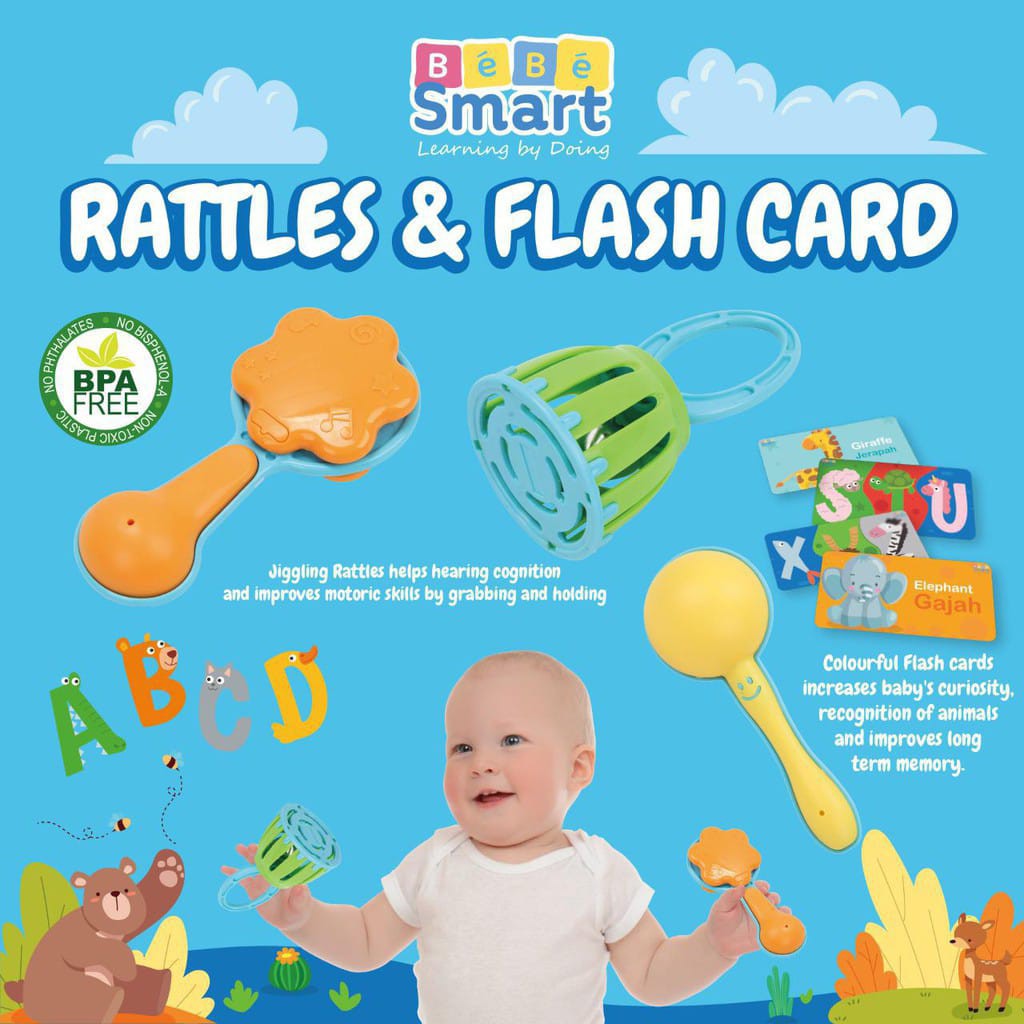 READY GOJEK GRAB Bebe Smart Rattles and Flash Card Mainan Gigitan Bayi BB SMART