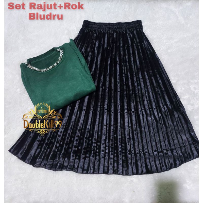 SET RAJUT+ROK PLISKET BLUDRU VELVET 7/8 PREMIUM