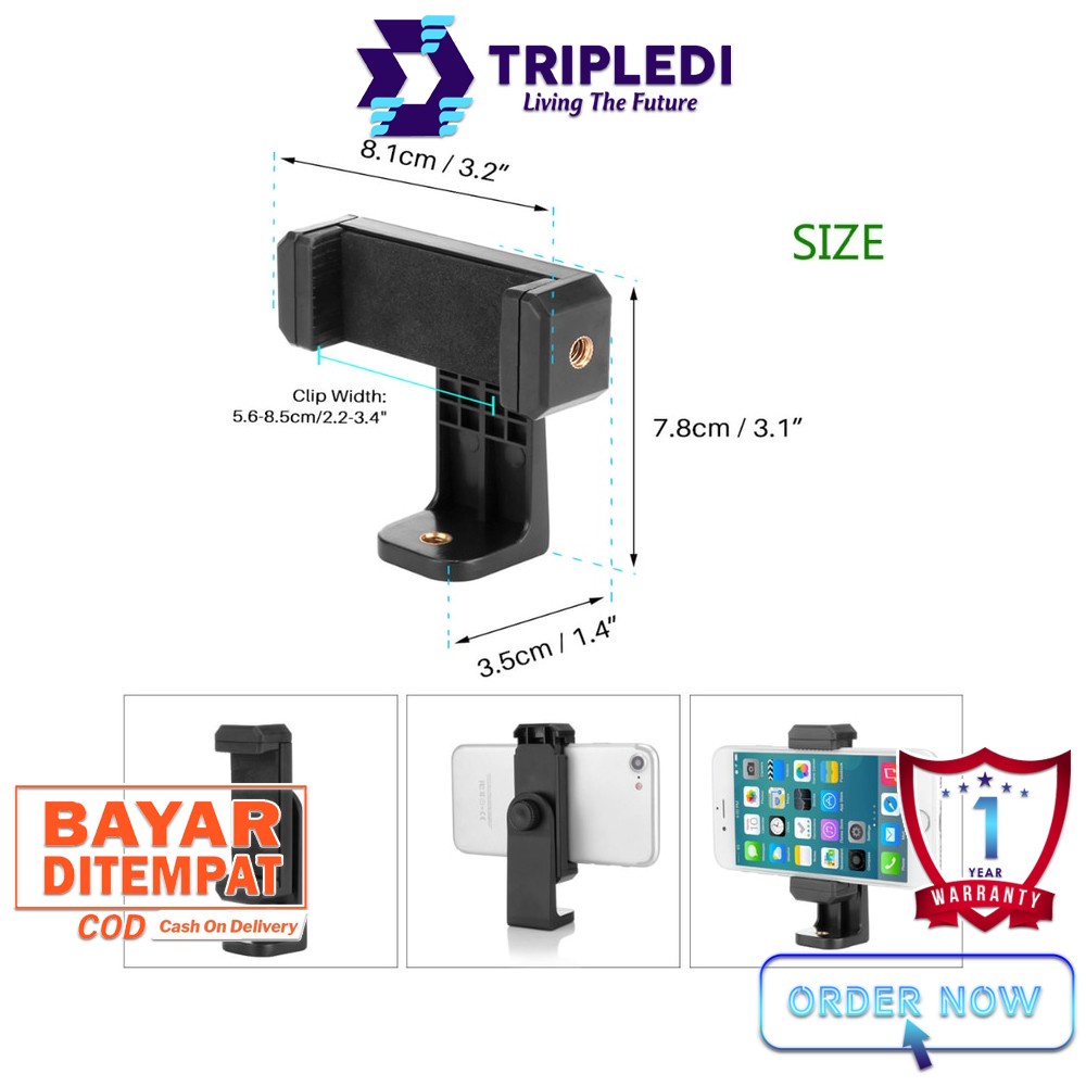 TRIPLEDI Phone Klip Stand Screw Baut Tongsis Tripod Selfie Stick Flash Light Dudukan Handphone Ponsel Rotatable  360 Derajat Horizontal Vertikal Universal IOS Android iPhone Samsung Extendable-7