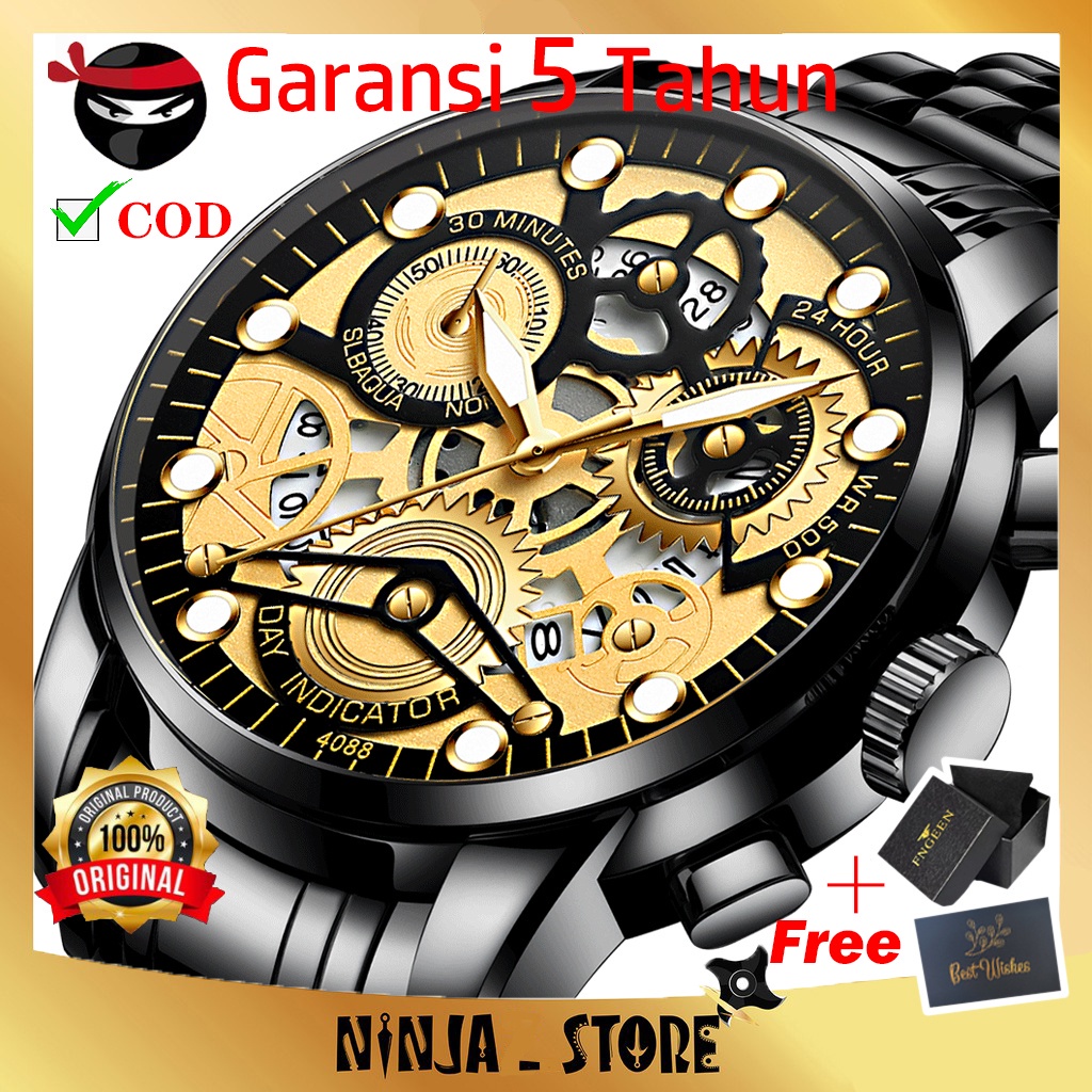 Jm Tangan Pria Snille N1024G Kulit Original Anti Air { Free Box+Batrey} Penjualan Terbaikcod Jam Tan