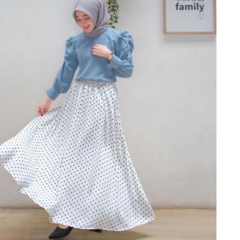 Rok Payung Panjang Wanita Muslimah / Rok Payung Polkadot / Rok Payung Jumbo Panjang