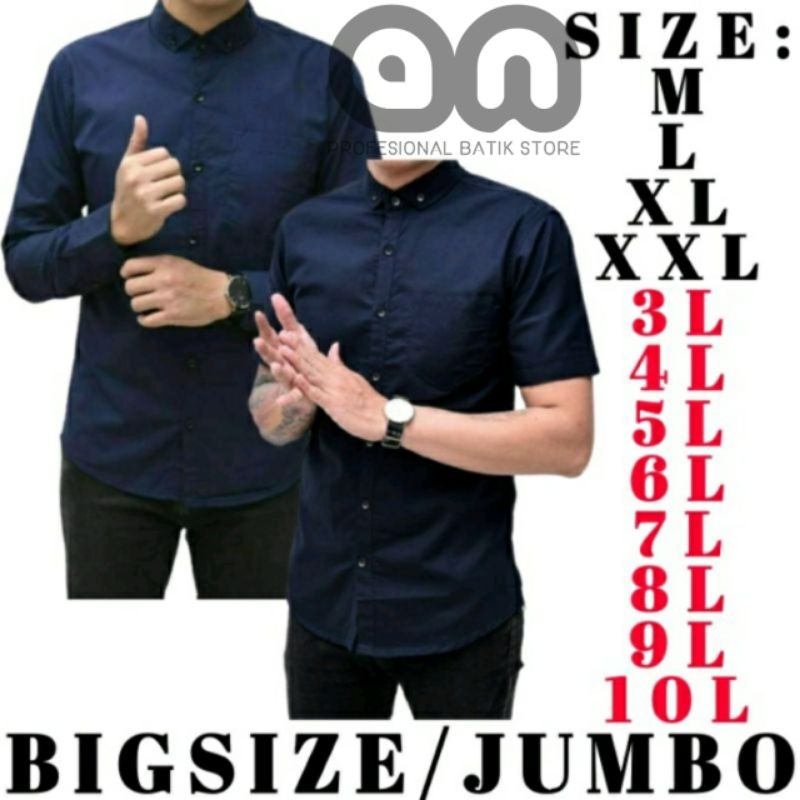 KEMEJA POLOS NAVY LENGAN PANJANG PENDEK SUPER BIGSIZE JUMBO BESAR DISTRO BY HURLEY M L XL XXL 3XL 4X