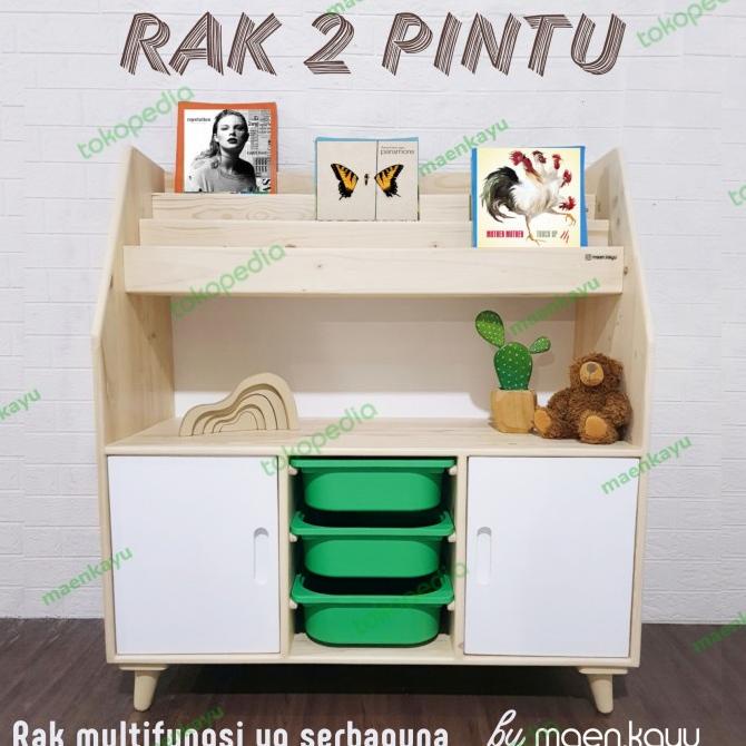 Rak Serbaguna , Rak Susun ,Lemari Kayu,Lemari Rak Buku Kayu 2 Pintu Jyqtamshop