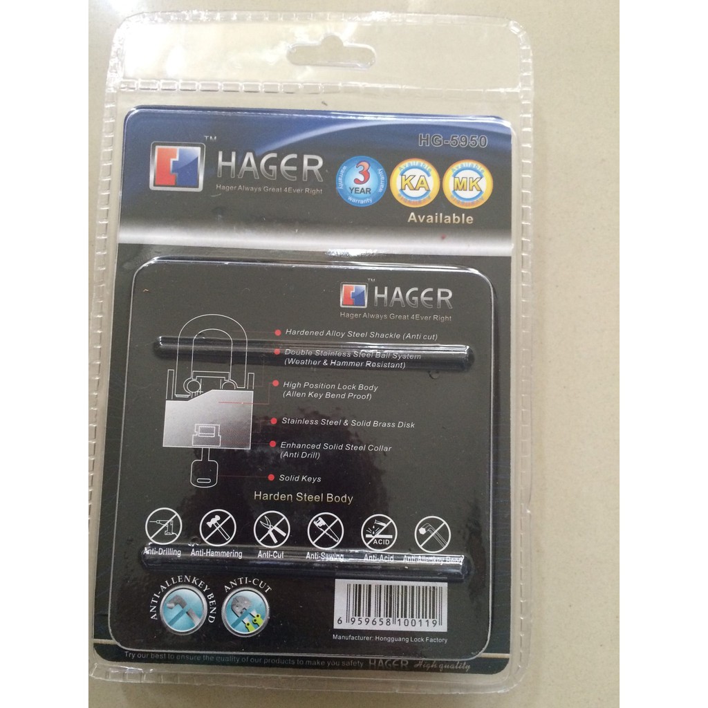 Gembok Hager Lock Standard 50mm HG-5950