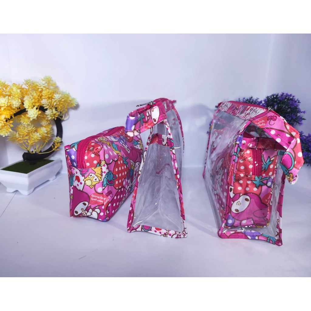 Tas Kosmetik Organizer Pouch Tas Double 2in1 Bag Polos Motif  Kosmetik