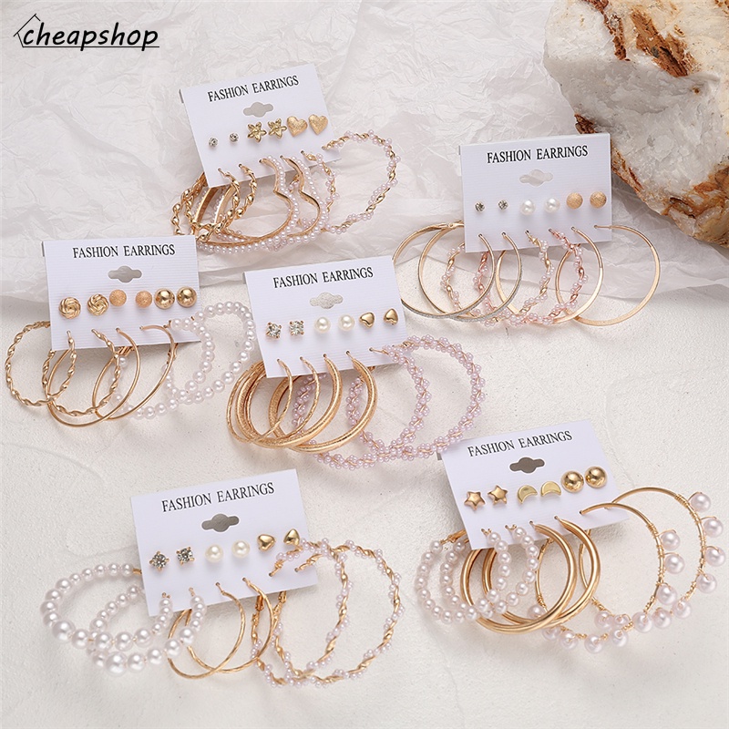 IFYOU Elegant Fashion Pearl Earrings Set Ladies Luxury Gold Earrings Women Jewelry Accessories