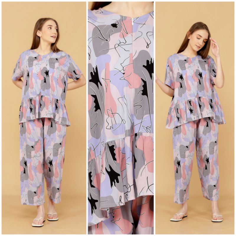 ONE SET PAJAMAS REMPEL LENGAN PENDEK/PIYAMA REMPEL BUSUI /LD 120 (all size)/BAHAN KATUN-Danisha SET