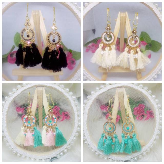 A145 Anting hijab juntai rumbai bohemia gold