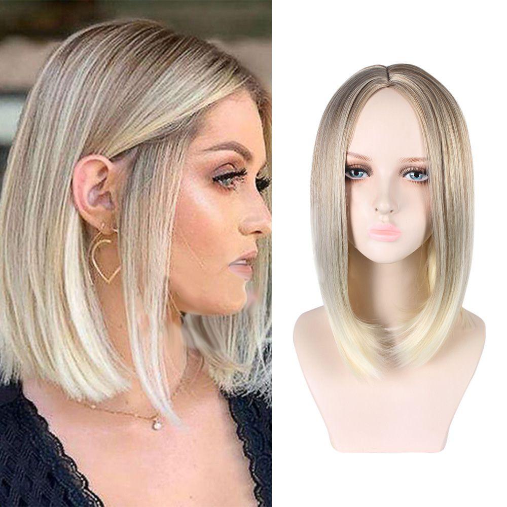 Lily Blonde Wig Middle Score Rambut Sintetis Ombre Rambut Pendek Warna Natural