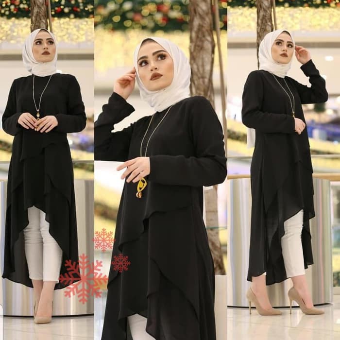 NISSA SABYAN  baju atasan wanita tunik asimetris ara hitam xl tnk ar vt