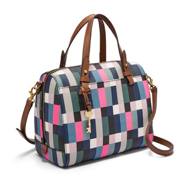 Fossil Rachel Satchel Handbag printed leather bag tas