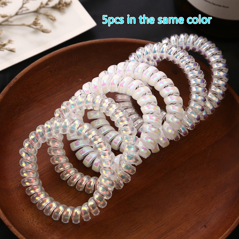 5pcs Glitter Elastic Spiral Telephone Wire Design Plastic Hair Ties Ponytail Holder Hair Styling Tool