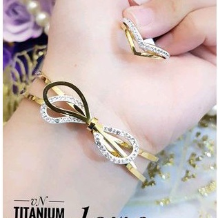 Titanium Set Perhiasan Wanita Pita Gold 149227