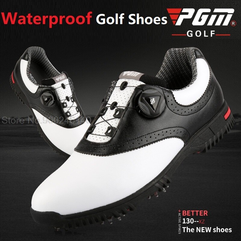 PREORDER Pgm Sepatu Golf Pria Tahan Air Kulit Sepatu Berputar Tali Sepatu Anti-Slip Sol Sepatu