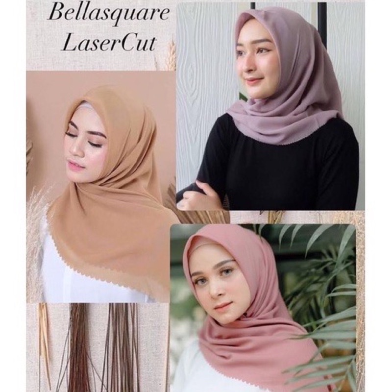 Jilbab segiempat laser cut / Hijab Bella square laser cut pollycotton