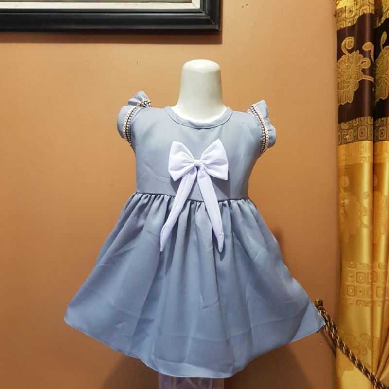 Dress Anak 1 2 tahun moscrepe baju anak perepuam cewek Fatonah Shop pita karang( dress moscrepe pitakarang )