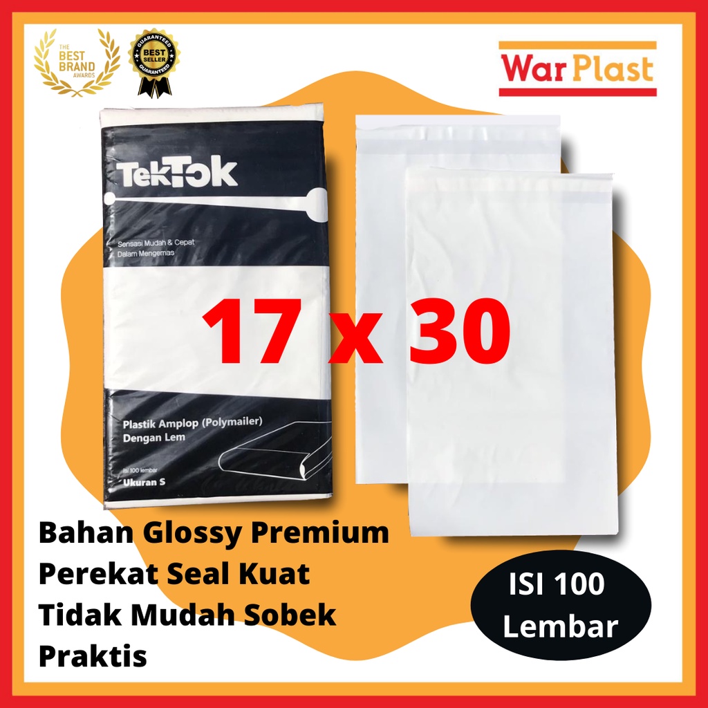 Plastik Polymailer Amplop Plastik Packing TekTok isi 100 Uk S 17x30 Putih