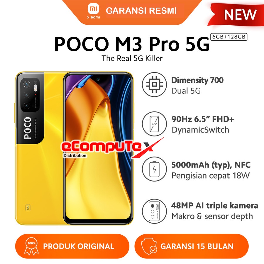 HANDPHONE XIAOMI POCO M3 5G PRO 6/128 KUNING HITAM BIRU / XI AOMI POCOPHONE M 3 5 G 6+128 ORIGINAL GARANSI RESMI