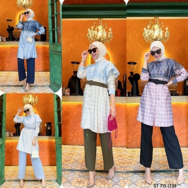 SETELAN CELANA LONG TUNIK BUSUI BAJU SETCEL TANGAN BALON KULOT GLADYS