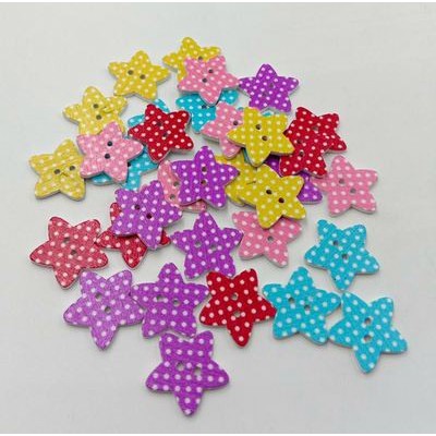 Kancing Kayu Dua Lubang - Dot Plaid Flower Starfish Style (10pcs)