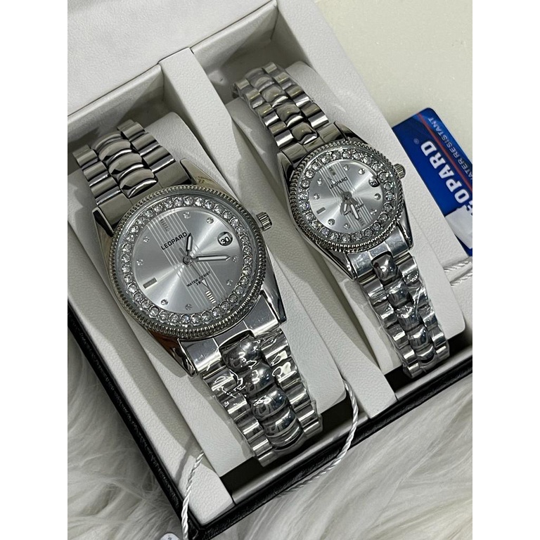 Jam Tangan Couple Pria/Wanita Leopard Original Tgl Aktif Strap Rantai LP-3250