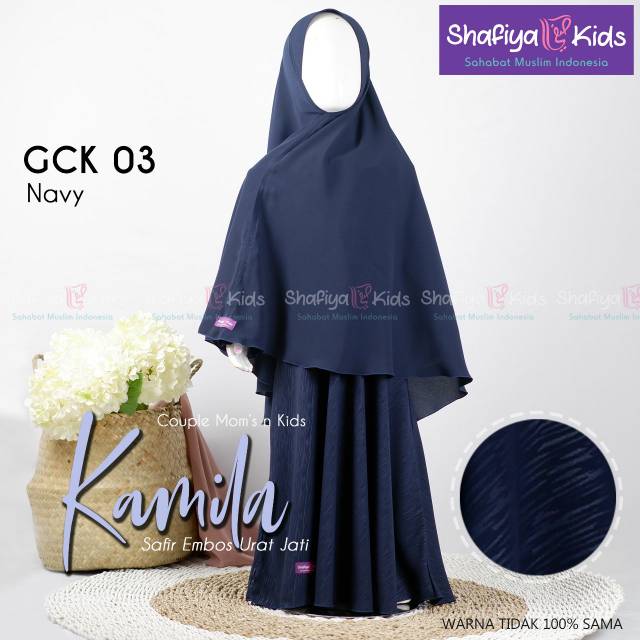 KAMILA Gamis Couple Mom's and Kids - Gamis Syar'i Couple Ibu dan Anak - GCK 03 Navy