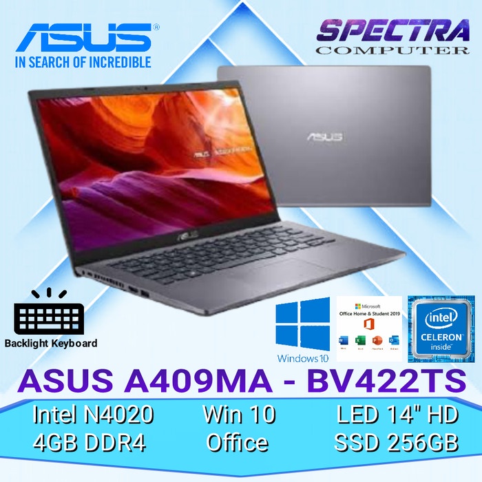 Asus A409MA BV422TS - Intel N4020 - 4GB - SSD 256GB - Grey - Win OHS19