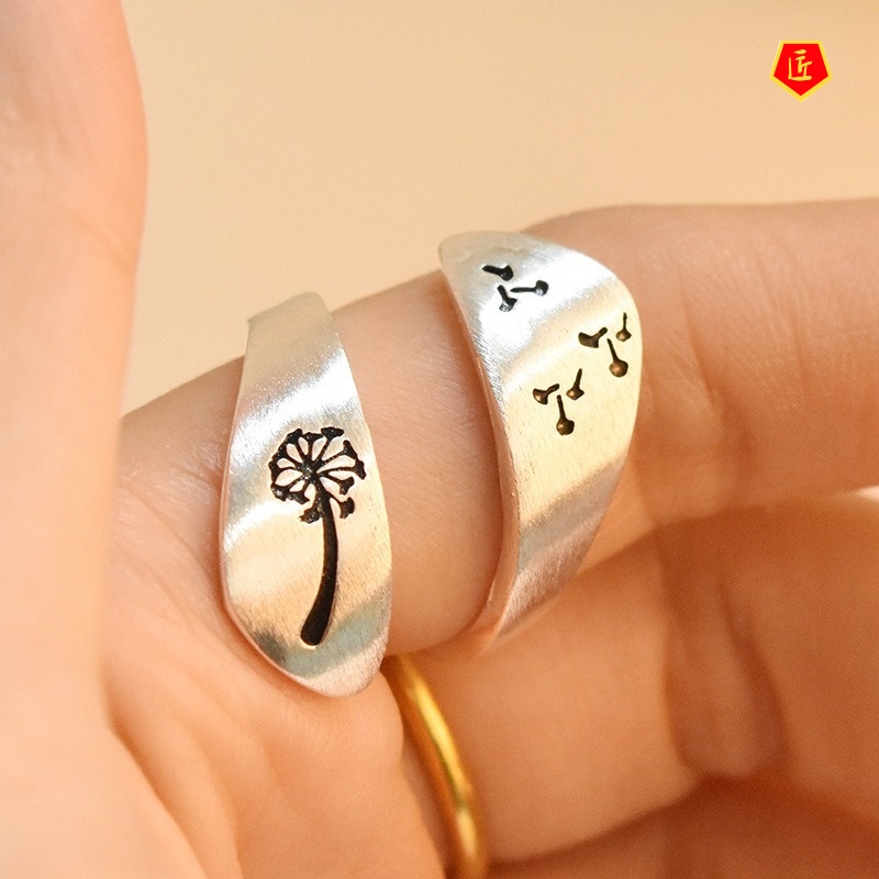 [Ready Stock]Creative Personality S925 Silver Dandelion Seed Spiral Ring