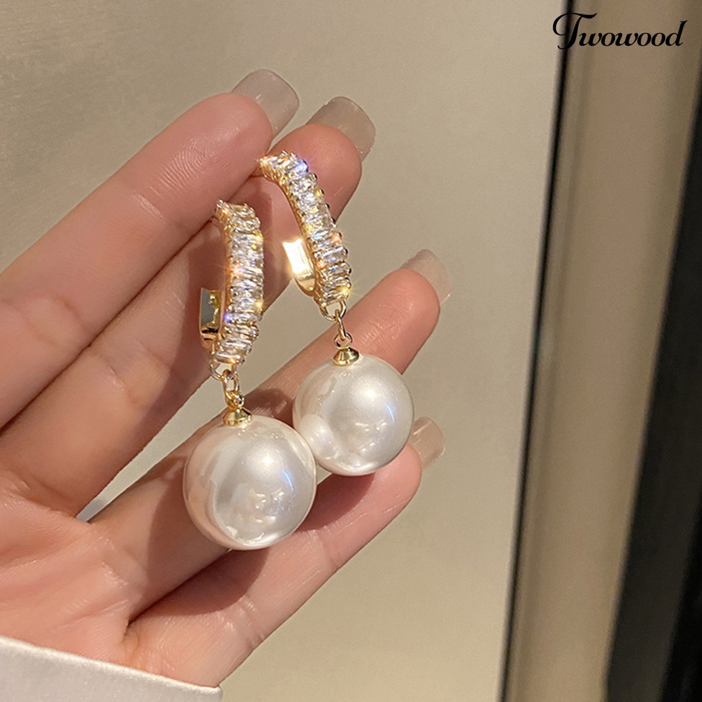 Twowood 1 Pair Dangle Earrings Cubic Zircon Piercing Korean Fashion Faux Pearl Women Large Pendant Dangle Earrings for Party