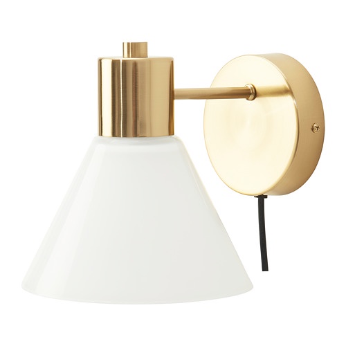 FLUGBO Lampu dinding, warna kuningan/kaca