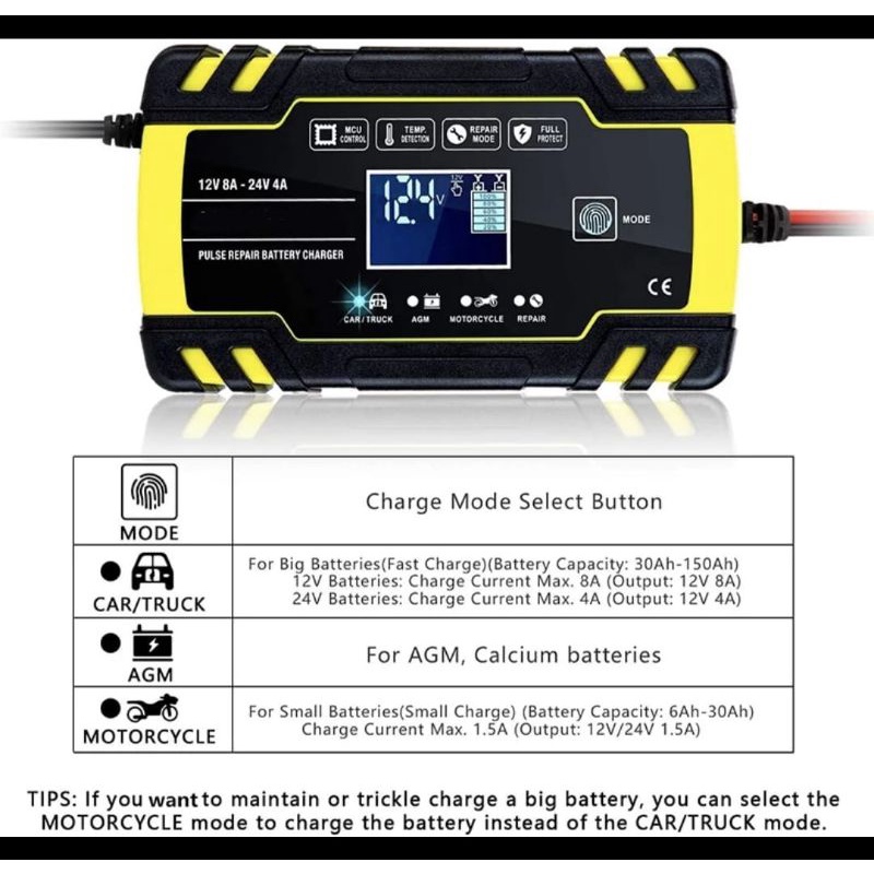 charger Accu cass aki Foxsur 12V 24V 8A Motor Mobil repair battery auto smart charging