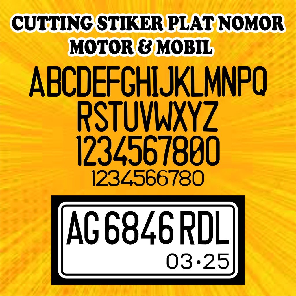 Sticker Cutting Stiker Plat Nomor Nomer Kendaraan Motor Mobil Huruf Nyala Custom Warna Hitam