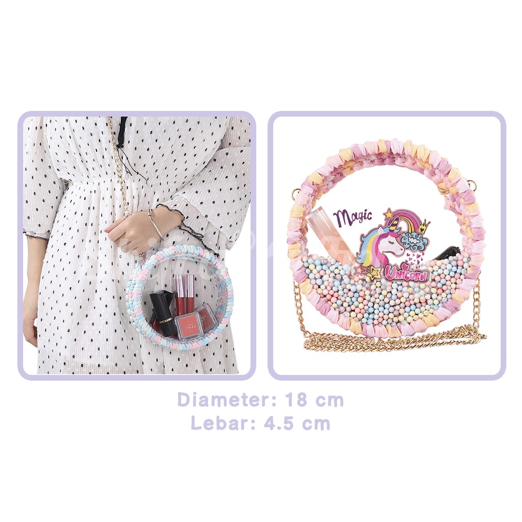 Shifra Tas Selempang Sling Bag Mika Bulat Wanita Warna Colorful Unicorn