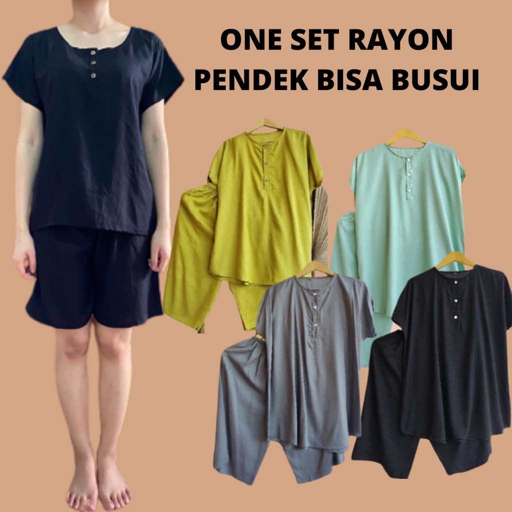 Set piyama pendek wanita busui kekinian setelan baju katun rayon