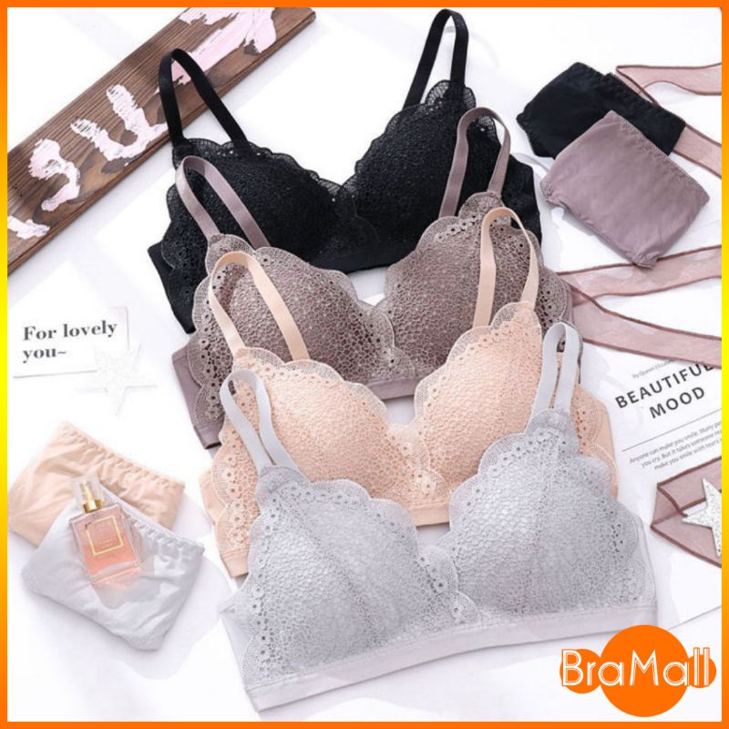 【 Bra Mall 】BM-183 Pakaian Dalam Wanita Bra Cup Segitiga Tanpa Kawat / BH Push Up Renda / Beha Wanita Sexy