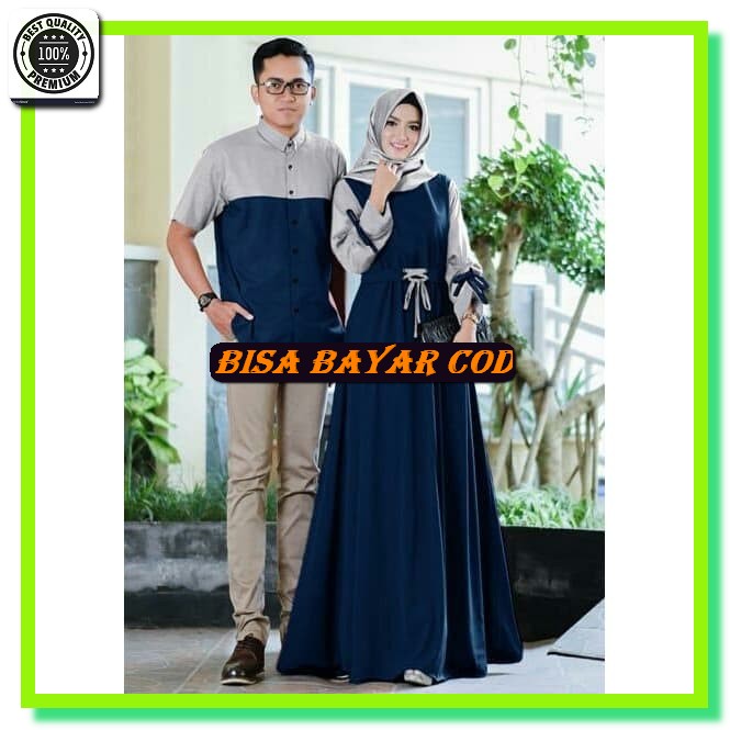 Baju Gamis Couple Pasangan Remaja Keluarga Lebaran Terbaru 2021 C KY389 [ Karisma Navi Ro] Balotel