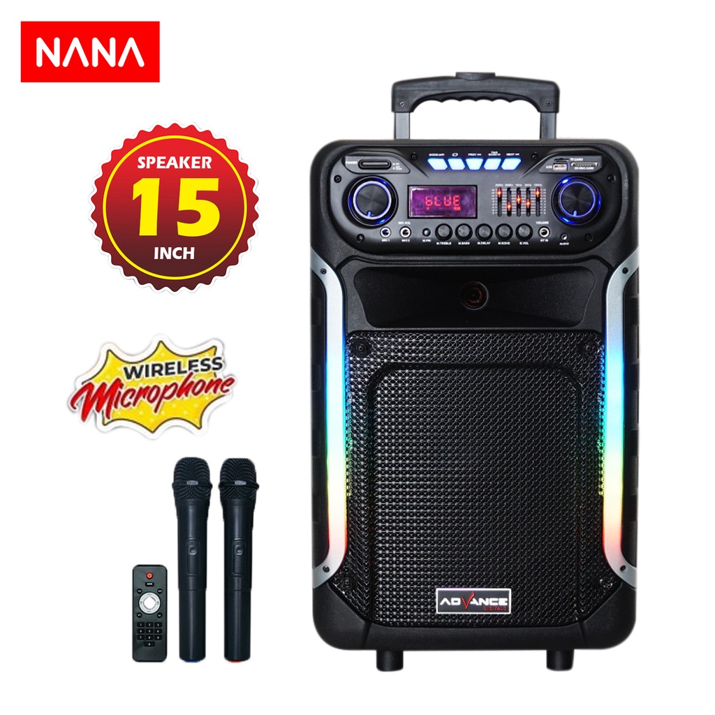 Advance K1512E New Bluetooth Speaker 15 Inch With Guitar Input + 2 Pcs Microphone Wireless