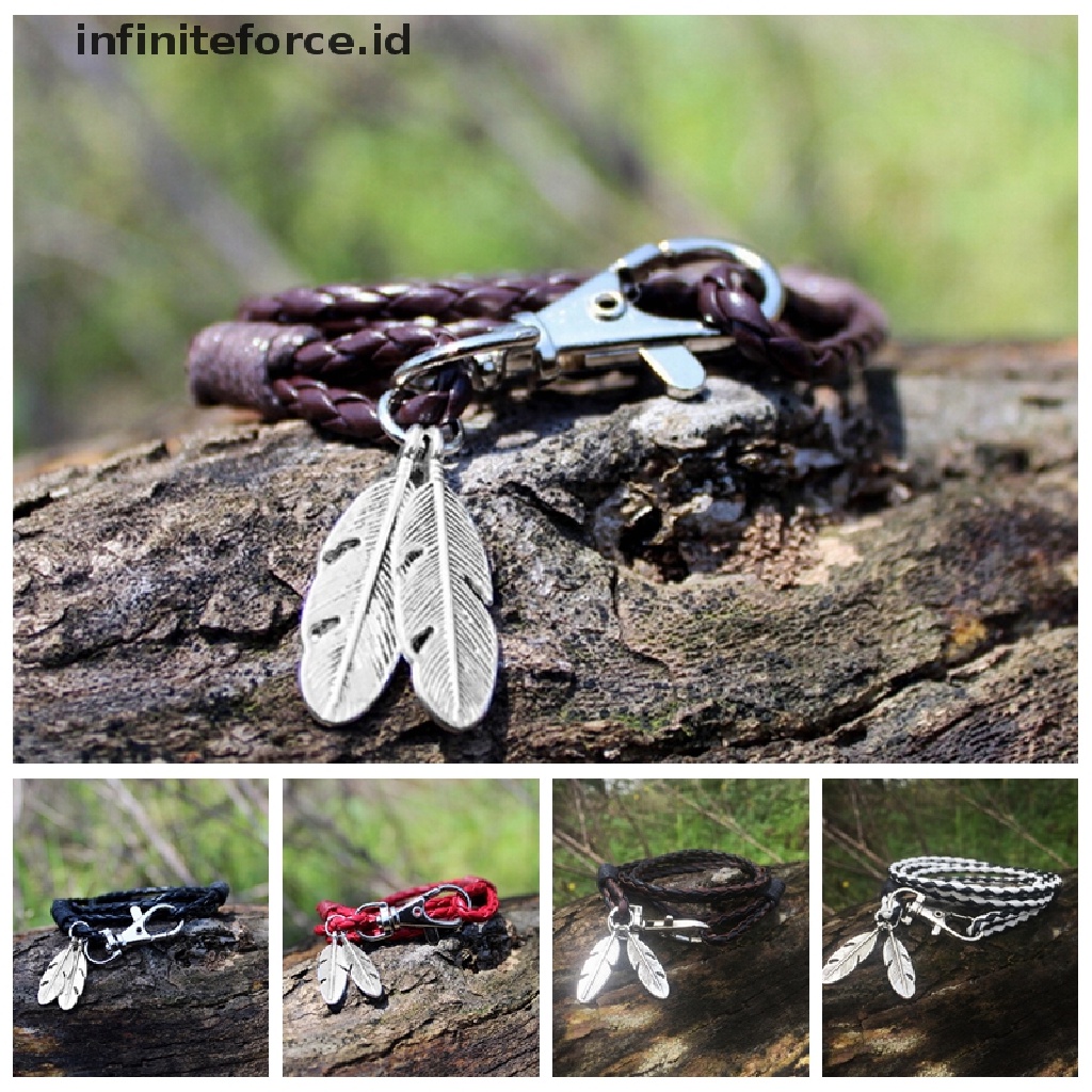 Infiniteforce.id Gelang Tangan Kulit Pu Pria Desain Bulu