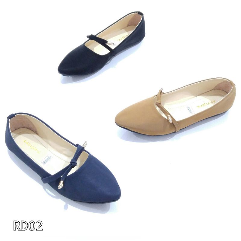 BIG SALE Borneo Sepatu Wanita Flat Flatshoes Bahan Sintetis  dengan Pita Kecil by Xavyera kode RD02