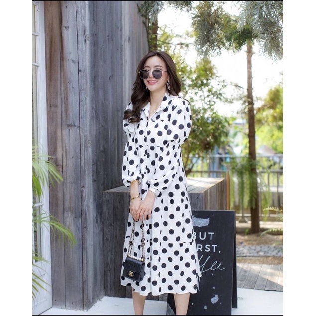 gamimaxi dress korean / gamis busui fashion / polkadot dress