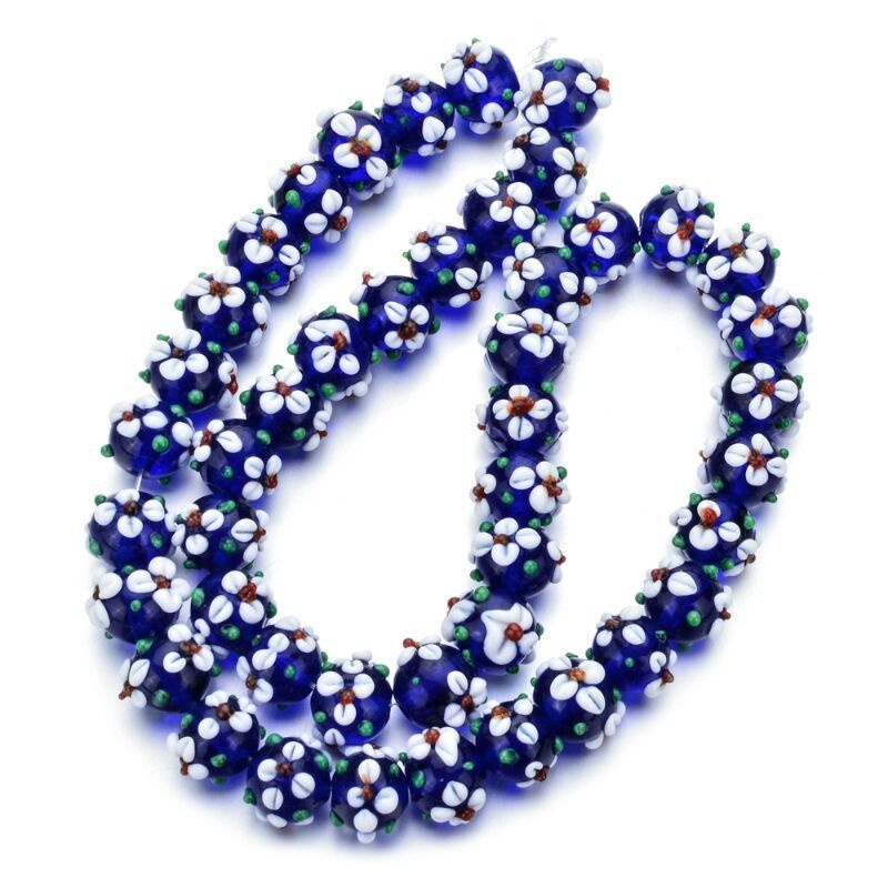 1pc lampwork flower bead blue