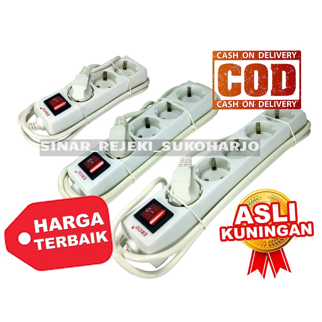 Stop Kontak Arde SNI Colokan Listrik Kuningan 5, 4, 3 Lubang. Stop Kontak Kabel 1,5 - 3 - 5 meter + saklar Tembaga
