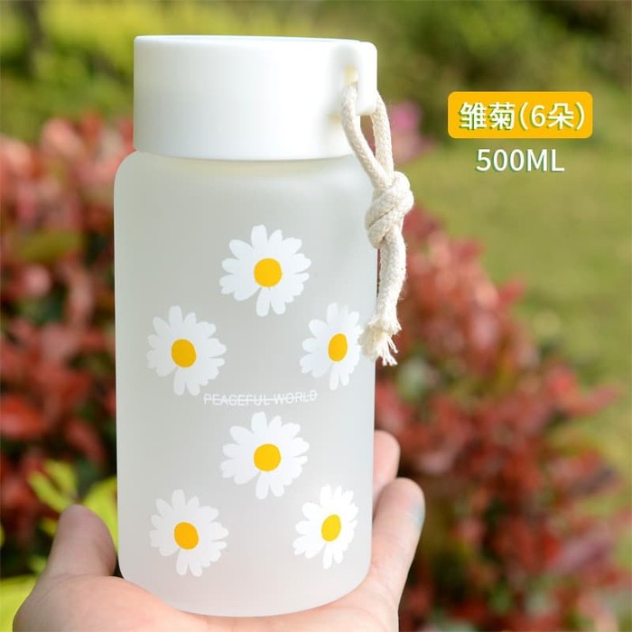 TUMBLER KACA TEMPAT MINUM BOTOL MINUM LITTLE DAISY CANTIK 500ML