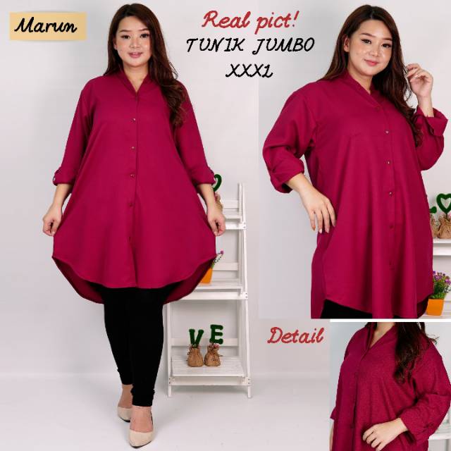 Mooi Outfit - TUNIK KEMEJA POLOS JUMBO MURAH 3xl 4xl / TUNIK WANITA JUMBO / TUNIK JUMBO LD 110 120 130 KEKINIAN TERBARU