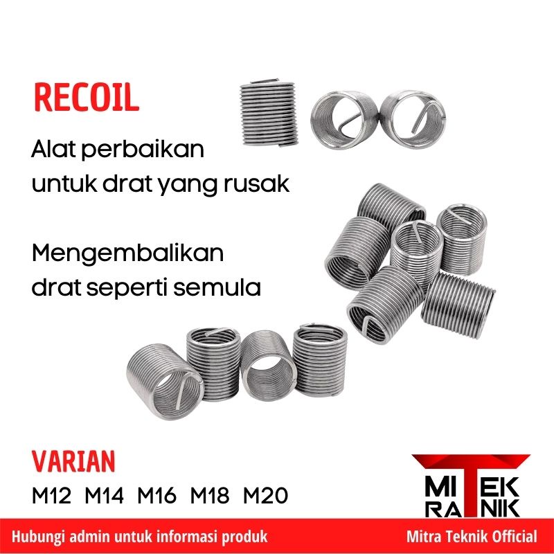 Pembuat Drat Ulang Recoil Helicoil M12 M14 M16 M18 M20 stainless steel