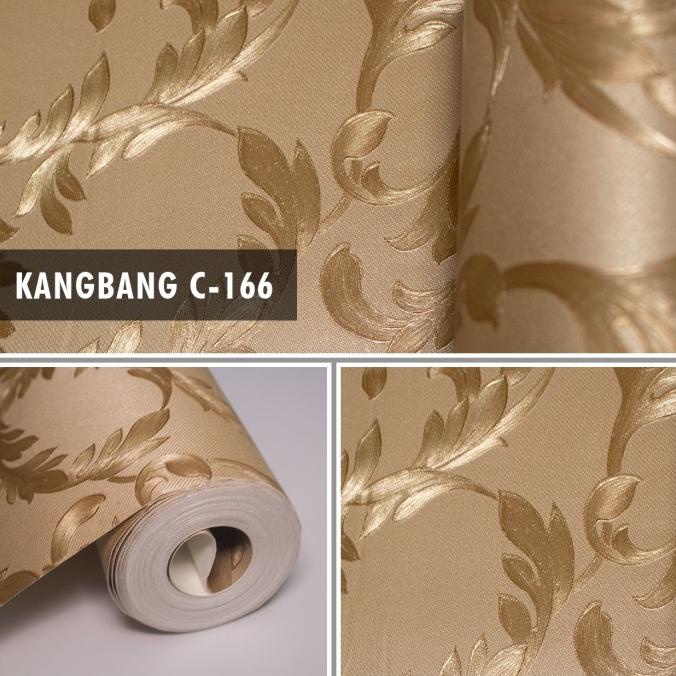 Wallpaper dinding bahan Vinyl motif batik emas Terbaru